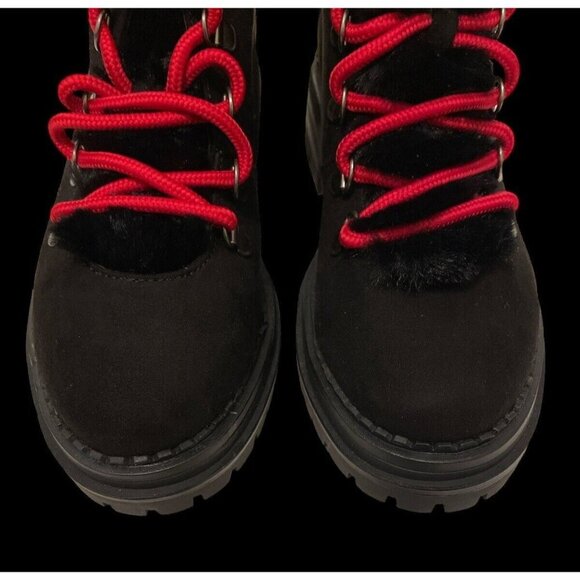 Sugar Womens Rolls Fuzzy Lug Sole Hiker Boots Size 7M Red Laces - Picture 9 of 16